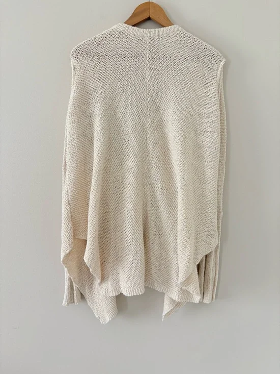 Free People Baja Circle Back Shark Hem Cardigan Cream Snap Front Size Large - Picture 9 of 12